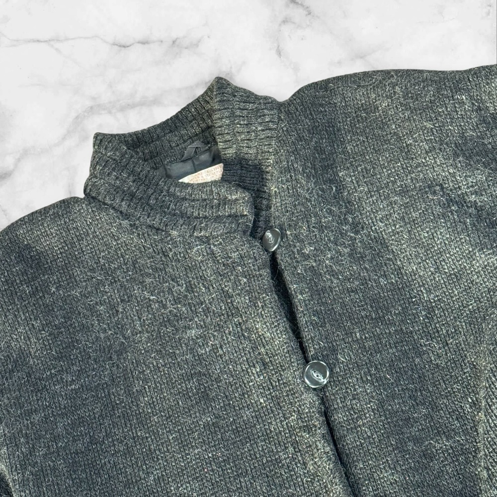 Hilda Ltd Iceland Wool Knit Coat‎ Button Front Mock Neck Gray Ladies Small